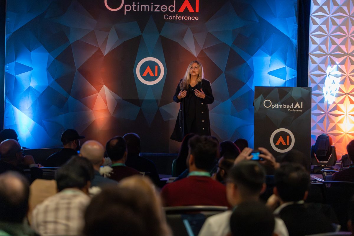 A keynote speaker on the main stage